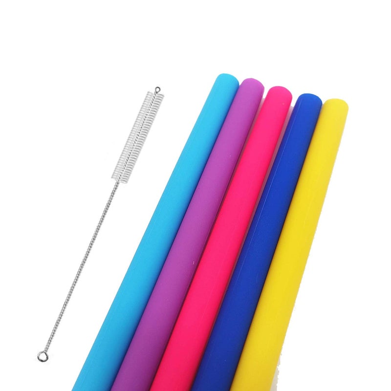Vitrix Kitchenware Reusable Silicone Drinking Straws - Set of 5 - BPA Free - Free Cleaning Brush Included - 10" Long Extra Wide Fat Straws - Great Gift for Smoothies & Bubble Tea Lovers - Image 5